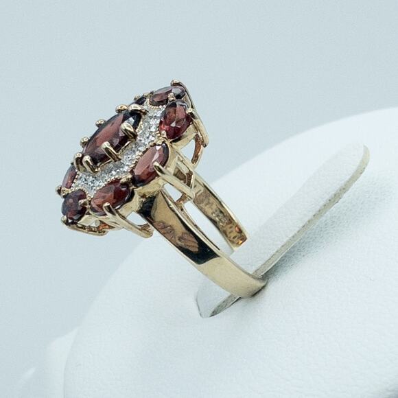 Gold Tone Sterling Silver Garnet Cluster Ring Size 6 - Picture 13 of 14